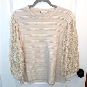 eri + ali Cream Lace Sleeve Sweater